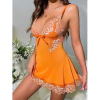 Camisón Corto Sexy con Escote en V Profundo Vestido Bordado Pijamas de Moda Tanga Gratis - details 1