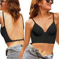 Lencería Sexy sin espalda para mujer, ropa interior con escote en V profundo, sujetador de realce de corte bajo, Bralette transpirable Invisible de espalda baja - details 4