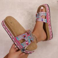 2025 nuevo arrastre de una palabra europeo y americano nueva moda zapatillas de plataforma de cuerda de cáñamo con diamantes de imitación zapatillas de corcho de playa sandalias casuales de mujer - details 16