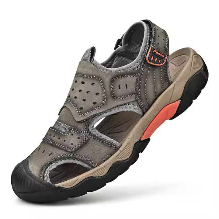 Sandalias de cuero genuino de verano para hombre, cómodas sandalias de playa para exteriores, zapatos romanos informales con punta anticolisión para senderismo y viajes - 1