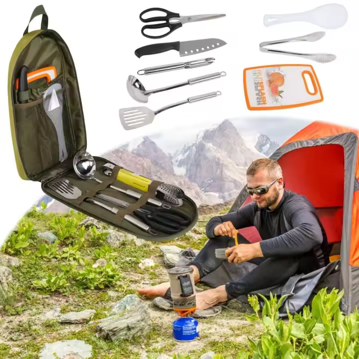 8 Uds utensilios de cocina de acero inoxidable accesorios organizador de utensilios juego de viaje para Camping Picnic - 1