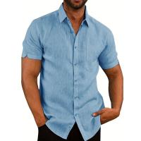 Camisa clásica de manga corta para hombre, camisa informal de Color sólido para vacaciones de verano - details 40