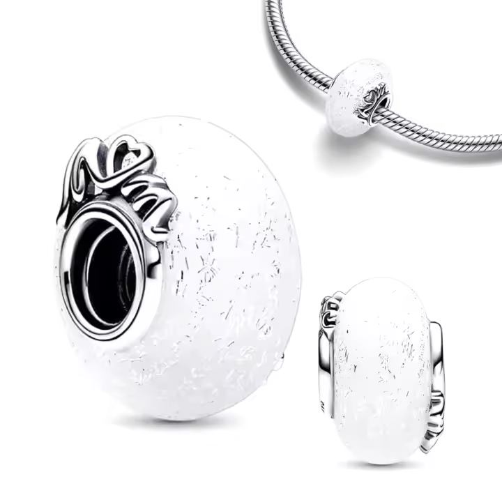 Pulsera de plata de ley 925 para fabricación de joyas, cristal de Murano blanco brillante, plata 925 Original para mamá y amor - 1