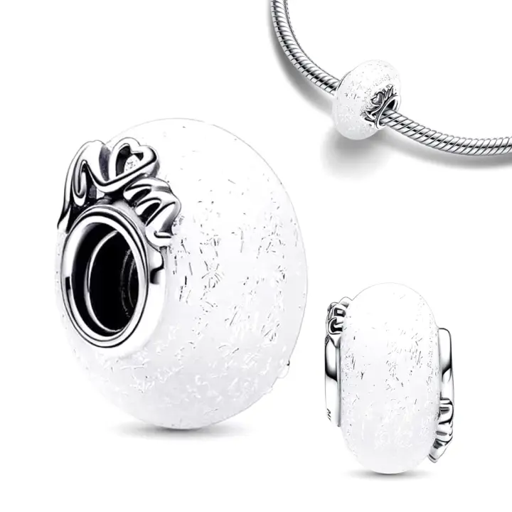 Pulsera de plata de ley 925 para fabricación de joyas, cristal de Murano blanco brillante, plata 925 Original para mamá y amor - 1
