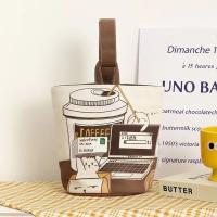 Bolsa de cubo de gato de café de dibujos animados de gran capacidad, bolsas de compras de estilo coreano, bolso de momia, bolso de lona, ​​bolso de mano, bolsa de almuerzo, viaje - details 5