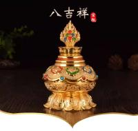 Productos étnicos tibetanos, chapados en oro y pintados con ocho flores de loto auspiciosas, tesoro de Mani, Dios de la riqueza, aleación - details 0