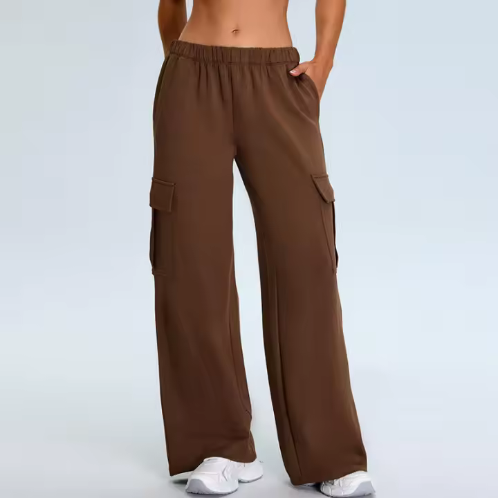 Otoño Invierno nuevo Yoga mujeres elástico de cintura alta pierna recta deportes Casual acampanado Cargo Fitness pantalones largos - 1