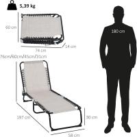 Silla Reclinable de Jardín con Sistema de Cordones para Exterior Marco Acero 197x58x30 cm Crema - details 2