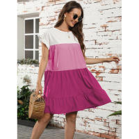 Vestido suelto con bloques de color, informal, con mangas con volantes, corte ajustado - details 32