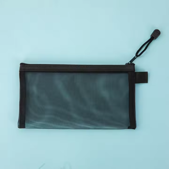 Estuche para lápices con cremallera transparente de nailon, bolsa de maquillaje con cremallera, bolsa de papelería transparente, Estuche De Viaje de Color sólido, bolsa de almacenamiento de cosméticos de malla - 1