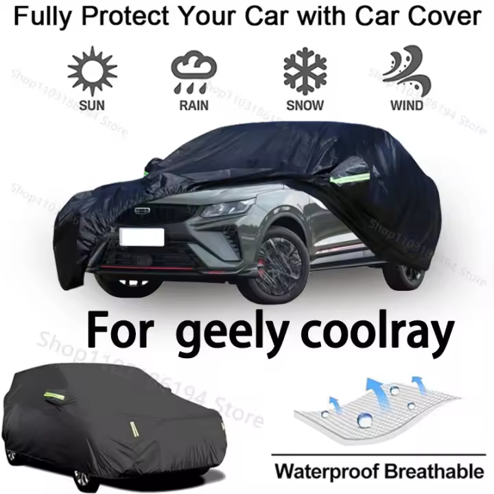 Funda completa para coche para Geely Coolray, equipo protector para exteriores, a prueba de nieve, protector solar, accesorios para automóviles impermeables y a prueba de polvo, negro - 1