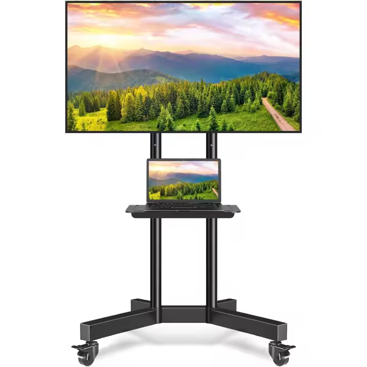 Ruedas Soporte Pie para TV de 32 a 80 Pulgadas, Movil de Suelo con Bandeja para Televisión hasta 50 kg MAX VESA 600x400mm - 1