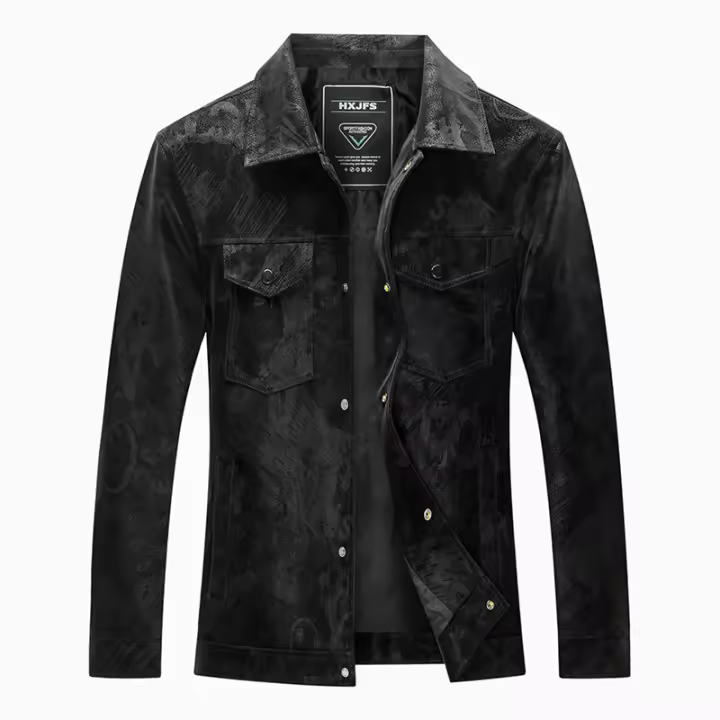 Otoño Invierno Casual chaqueta de cuero para hombres moda al aire libre versátil solapa Tops nuevo confort mantener caliente abrigos con estampado a prueba de viento hombres - 1