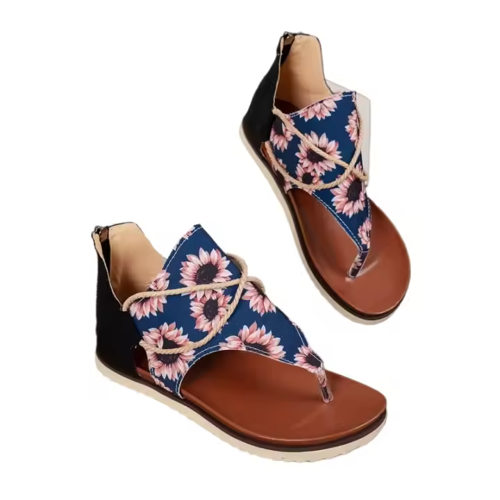 Sandalias planas estampadas con punta abatible para mujer, zapatos de playa a la moda, novedad de 2025 - 1
