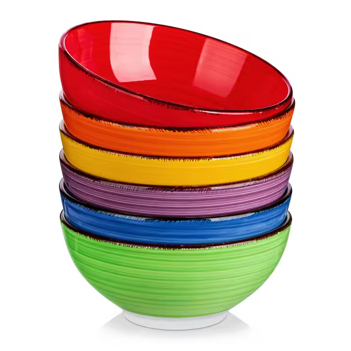 Vancasso Bonita Juego de 6 tazones grandes de porcelana de 380 ml/820 ml, cerámica vintage pintada a mano para sopa/mezcla/frutas/fideos/Ramen - 1