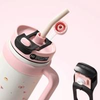 Taza de vacío de dibujos animados de 1000ML con tapa y pajita, vaso aislado de acero inoxidable 316 con asa, botella de agua térmica de regalo - details 7