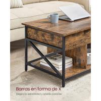 Mesa de Central con Tablero Elevable Estilo Rústico Marrón y Negro Ideal para Dormitorio con Espacio Abierto y Oculto Forma de X - details 7