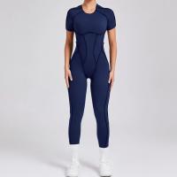 Ropa de Yoga de manga corta ajustada de Color sólido, pantalón largo Sexy con espalda descubierta, mono para entrenamiento de gimnasio, ropa deportiva de secado rápido de una pieza para Fitness - details 6