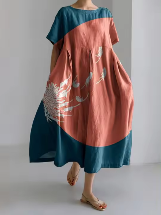 Vestido Casual de Cuello Redondo para Mujer 2024 Estampado Floral Clásico Manga Corta - 1