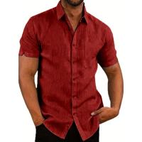 Camisa clásica de manga corta para hombre, camisa informal de Color sólido para vacaciones de verano - details 5