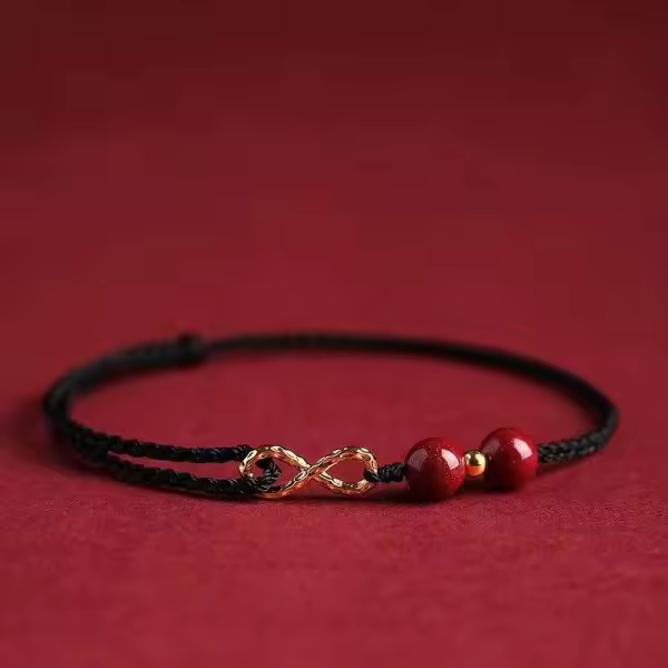 Pulsera de cuentas de piedra Natural para mujer, cuentas de Color rojo y dorado de cinabrio de la suerte, joyería de fiesta, regalo de buena suerte - 1