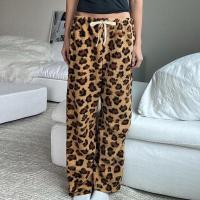 Mujer con estampado de leopardo, pantalones de cintura suelta, pantalones de lana de pierna recta para - details 3