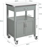 Carrito de Cocina con Ruedas Camarera con Tablero de Acero Inoxidable 60 x 92 x 44 cm ES (Gris) - details 6