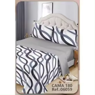 Juego de sábanas 4 piezas cama 135cm/150cm/180cm Estampado simple de olas - 1