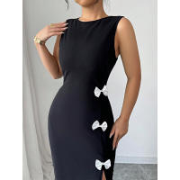 Moda mujer Primavera/Verano Elegante Slim Fit con vestido sin mangas con lazo - details 4