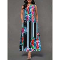 Women's Boho Long Dress Elegant Sleeveless Floral Print Casual Beach Party Summer Dress - details 36