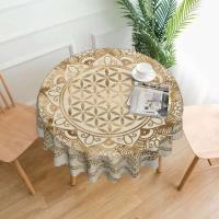 Mantel circular mandala, flor de loto de la vida, impermeable, resistente al aceite, 60 pulgadas, forma geométrica sagrada - details 2