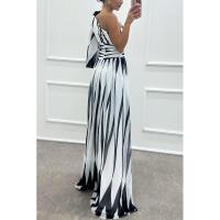 Vestido de gala largo asimétrico con estampado de rayas - Tul italiano holográfico y tecnología para graduaciones/bodas - details 5