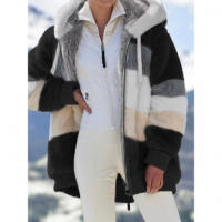 Chaqueta de oso de peluche con capucha para mujer，Cremallera Casual de manga larga，Abrigo de invierno cálido，Color a juego - details 7