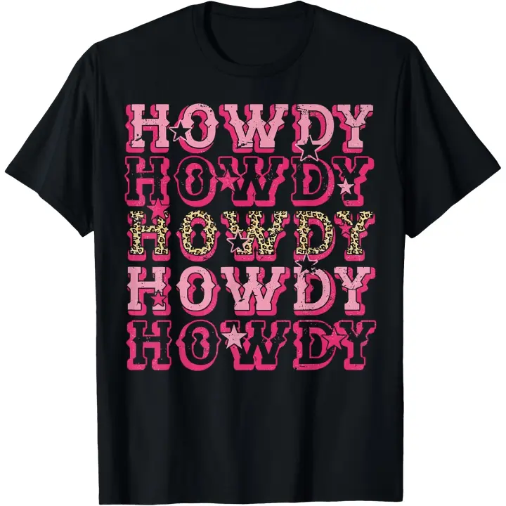 Howdy Pink Leopard Western Cowgirl camiseta para hombre - 1