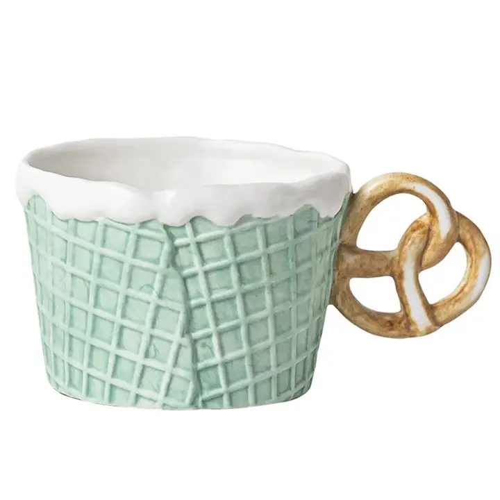 Taza de agua creativa para galletas, Linda Taza de cerámica para oficina, té de la tarde, café, desayuno en casa, taza de leche, verde, mango hueco - 1
