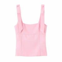 TRAFZA 2025 moda Mujer High Street cremallera lateral Slim Tops Mujer verano Sexy sin mangas arco cuadrado cuello sólido Sling Top Mujer - details 6