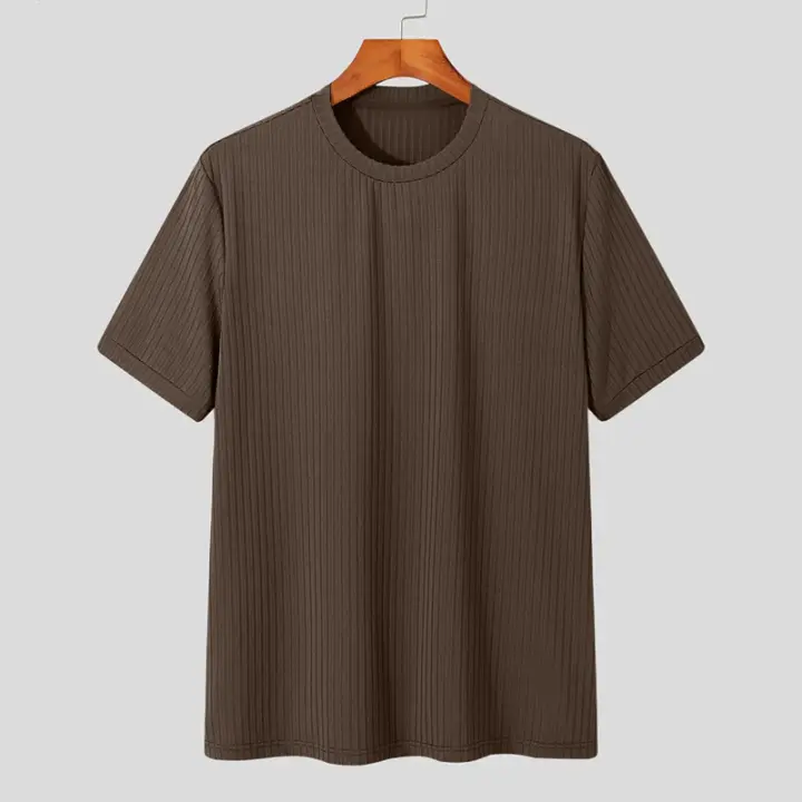Camiseta de Lujo Ligera para Hombres en Verano Cuello Redondo, Manga Larga, Color Sólido, Ajuste Suelto, Moda de Punto Trendy - 1