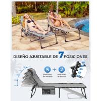 Ajustable en 5 posiciones, silla de jardín, tumbona de playa, cama de camping con almohada para - details 3