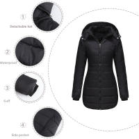 Chaqueta larga acolchada con capucha para mujer, abrigo ligero resistente al agua - details 7