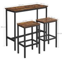 de Mesa y Taburetes de Bar, Mesa de Desayuno con 2 taburetes, Marco de Acero, Industrial, Marrón Rústico y Negro Tinta LBT218B01 - details 1