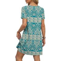 Vestido de verano de mujer de camisa de manga corta con estampado casual con cuello en V suelto - details 4