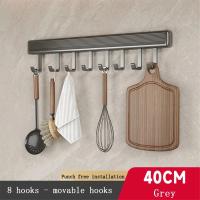 Perchero de pared para cocina, organizador de 8 ganchos, cuchara, pala, tabla de picar, accesorios de cocina, color gris - details 5