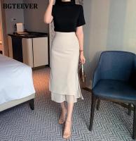 BGTEEVER Chic Elegant High Waist Ladies Solid Mermaid Skirts Spring Summer Fashion Ladies Slim Package Hip Mid-Length Skirts - details 15