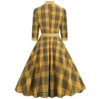 Vestido Midi de Cuello Alto con Lazo de Cuadros Retro Moda de Invierno para Mujeres Hepburn - details 6