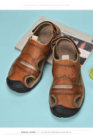 Sandalias de cuero genuino de verano para hombre, cómodas sandalias de playa para exteriores, zapatos romanos informales con punta anticolisión para senderismo y viajes - details 13
