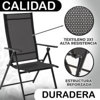 2 sillas Camping jardín y terraza Plegables y reclinables de 7 Posiciones de Acero con Epoxi anticorrosión y textileno Reforzado Negras - details 3