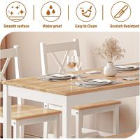 Juego de 5 Piezas de Mesa de Comedor con 4 Sillas, Conjunto de Muebles de Cocina de Madera de Pino Teca/Blanco - details 2