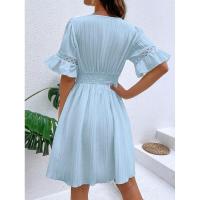 Vestido de verano para mujer, nuevo estilo, con costuras, escote en V y cintura de color liso. - details 4