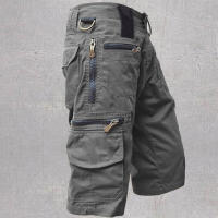 Los hombres sueltos rectos verano de gran tamaño tendencia casual mediados de pantalones multi-bolsillo de trabajo pantalones cortos de cinco pantalones - details 8