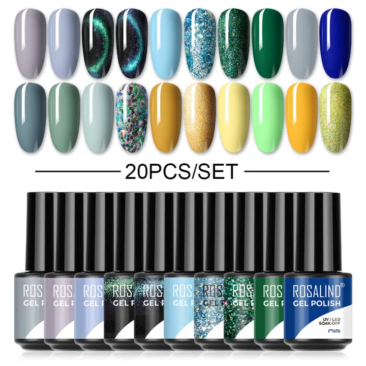 ROSALIND-Juego de esmaltes de uñas en Gel, serie roja, 20 piezas, UV, para diseño artístico de manicura, 7ml - 1